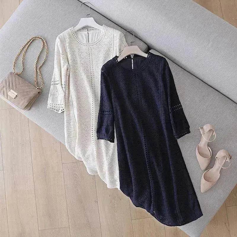 Loose Temperament Hollow-out Three-quarter Sleeve Straight Skirt - EX-STOCK Canada