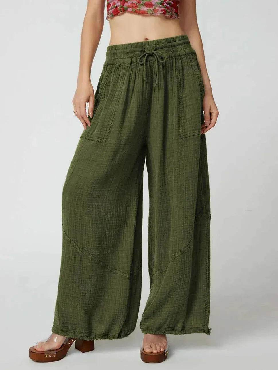 Loose Wide Leg Pants Women Drawstring Leggings Trousers - EX-STOCK Canada