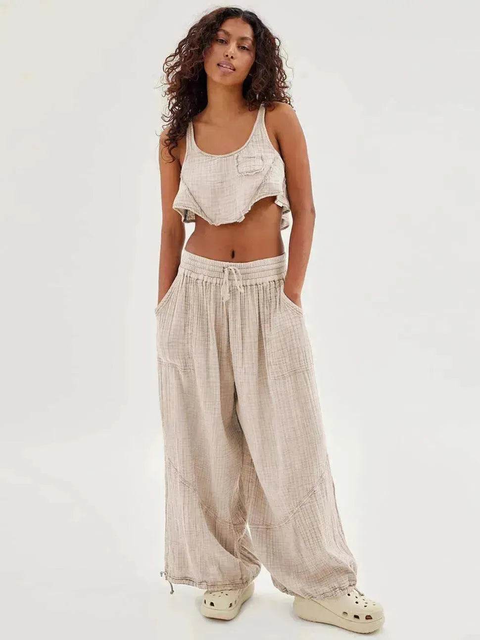 Loose Wide Leg Pants Women Drawstring Leggings Trousers - EX-STOCK Canada