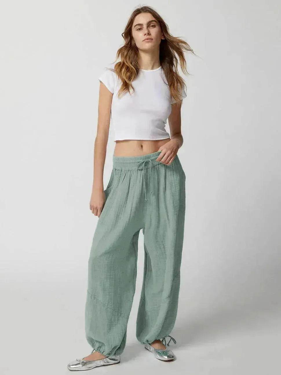 Loose Wide Leg Pants Women Drawstring Leggings Trousers - EX-STOCK Canada