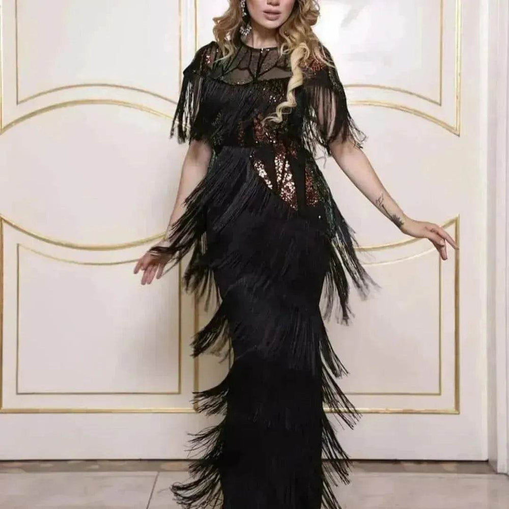 Luxurious Women's Sequined Stretch Fabric Multi-layer Dynamic Tassle Fashion Long Dress for Evening Party Cocktail Wedding Party. - EX-STOCK Canada