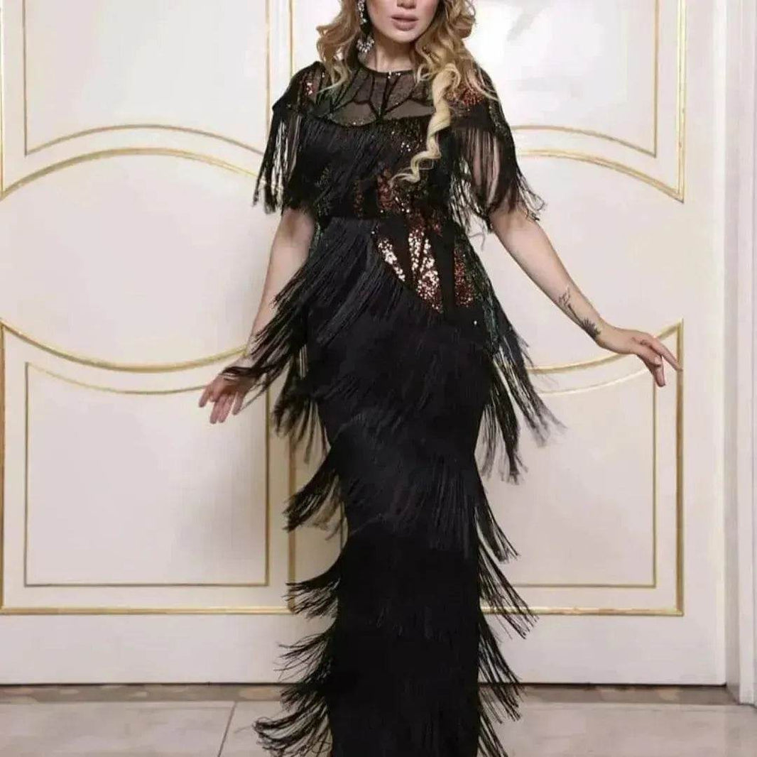 Luxurious Women's Sequined Stretch Fabric Multi-layer Dynamic Tassle Fashion Long Dress for Evening Party Cocktail Wedding Party. - EX-STOCK Canada