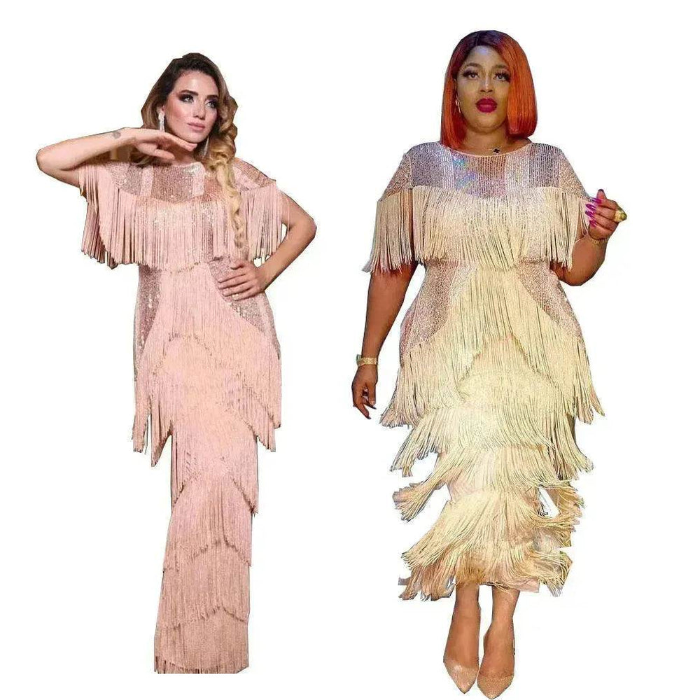 Luxurious Women's Sequined Stretch Fabric Multi-layer Dynamic Tassle Fashion Long Dress for Evening Party Cocktail Wedding Party. - EX-STOCK Canada