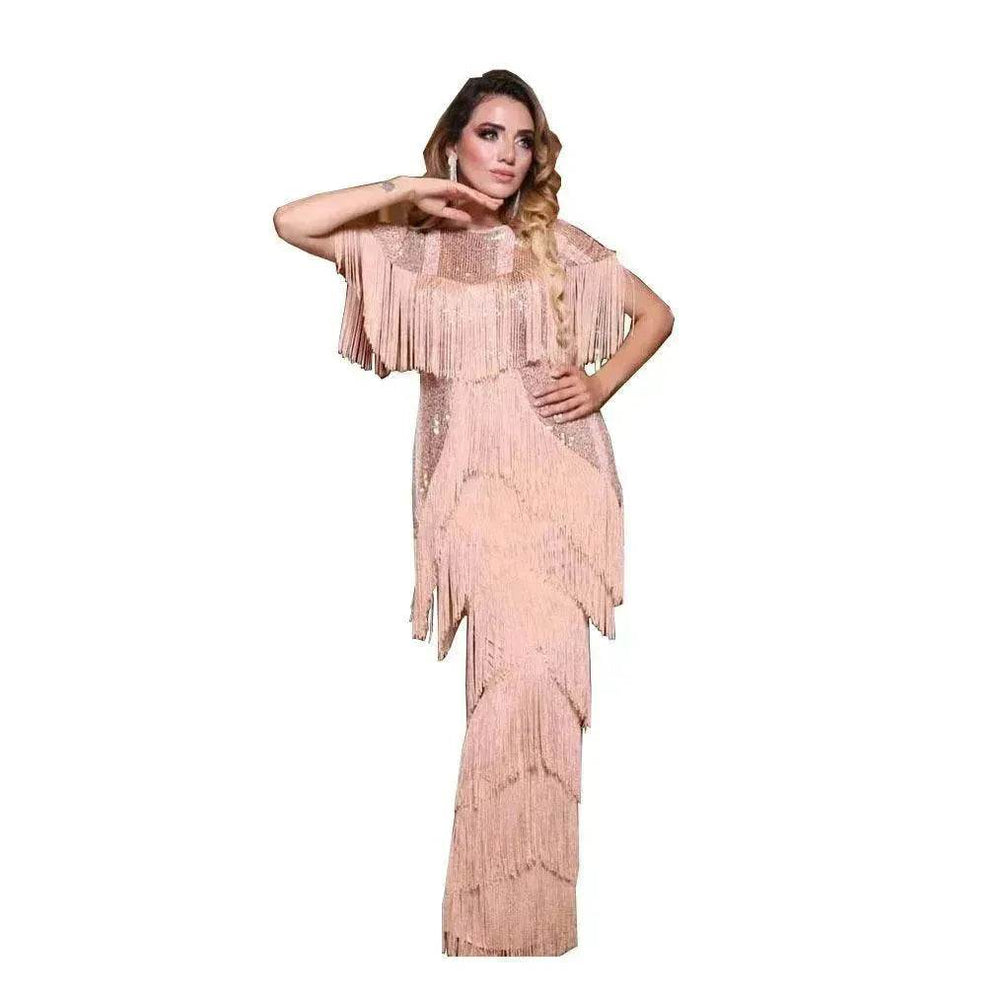 Luxurious Women's Sequined Stretch Fabric Multi-layer Dynamic Tassle Fashion Long Dress for Evening Party Cocktail Wedding Party. - EX-STOCK Canada