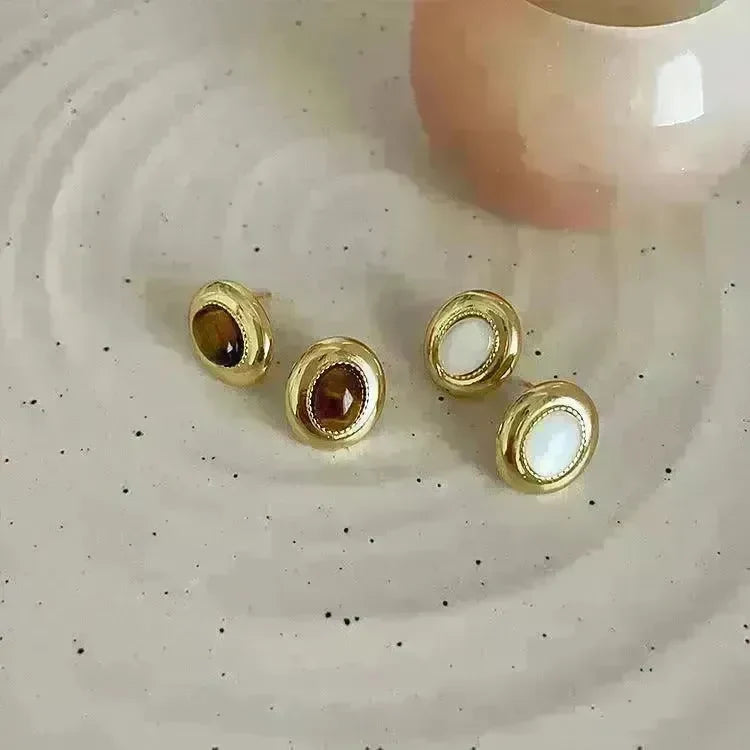 Luxury French Retro Tiger eye Metal Stud Earrings For Women Weeding Earrings - EX-STOCK CANADA