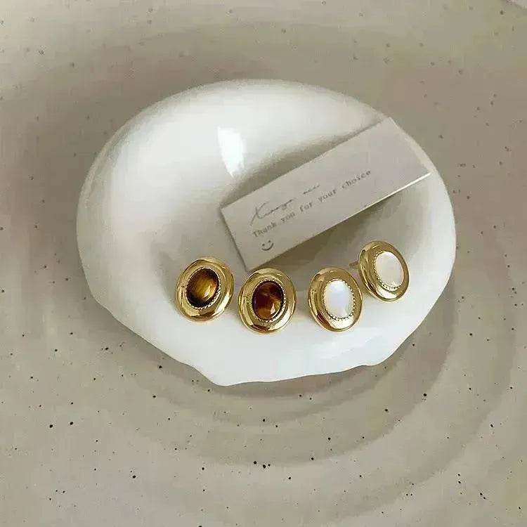 Luxury French Retro Tiger eye Metal Stud Earrings For Women Weeding Earrings - EX-STOCK Canada