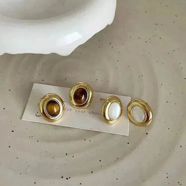 Luxury French Retro Tiger eye Metal Stud Earrings For Women Weeding Earrings - EX-STOCK Canada