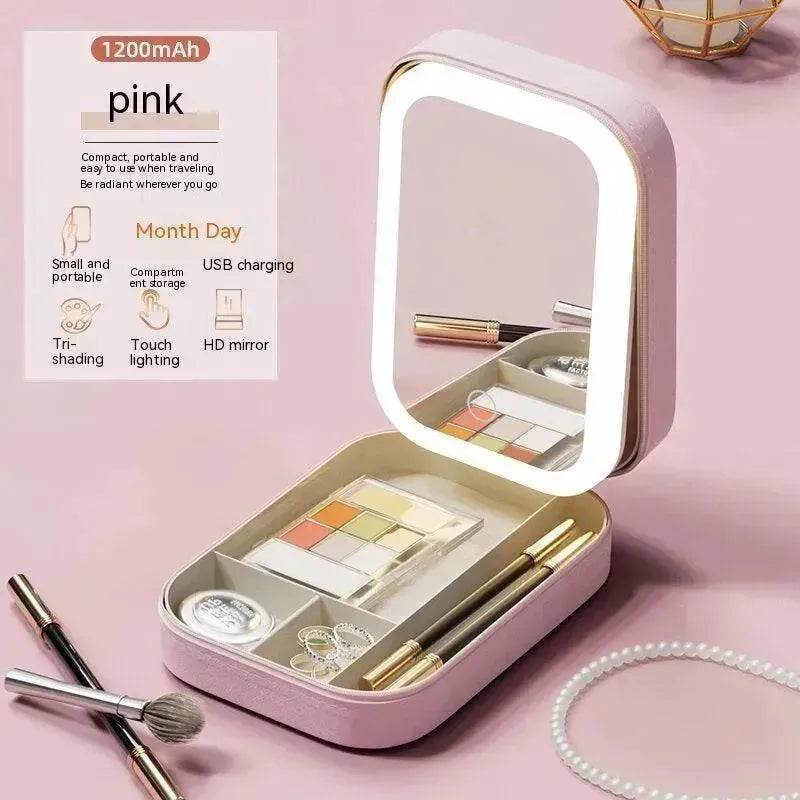 Makeup Storage Box With LED Light Mirror Portable Travel Makeup Cosmetics Storage Box Touch Light Storage Organizer - EX-STOCK Canada