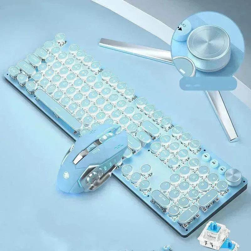 Mechanical Keyboard Wired Mouse Set Usb Interface Rechargeable Blue Retro Punk Version - EX-STOCK Canada