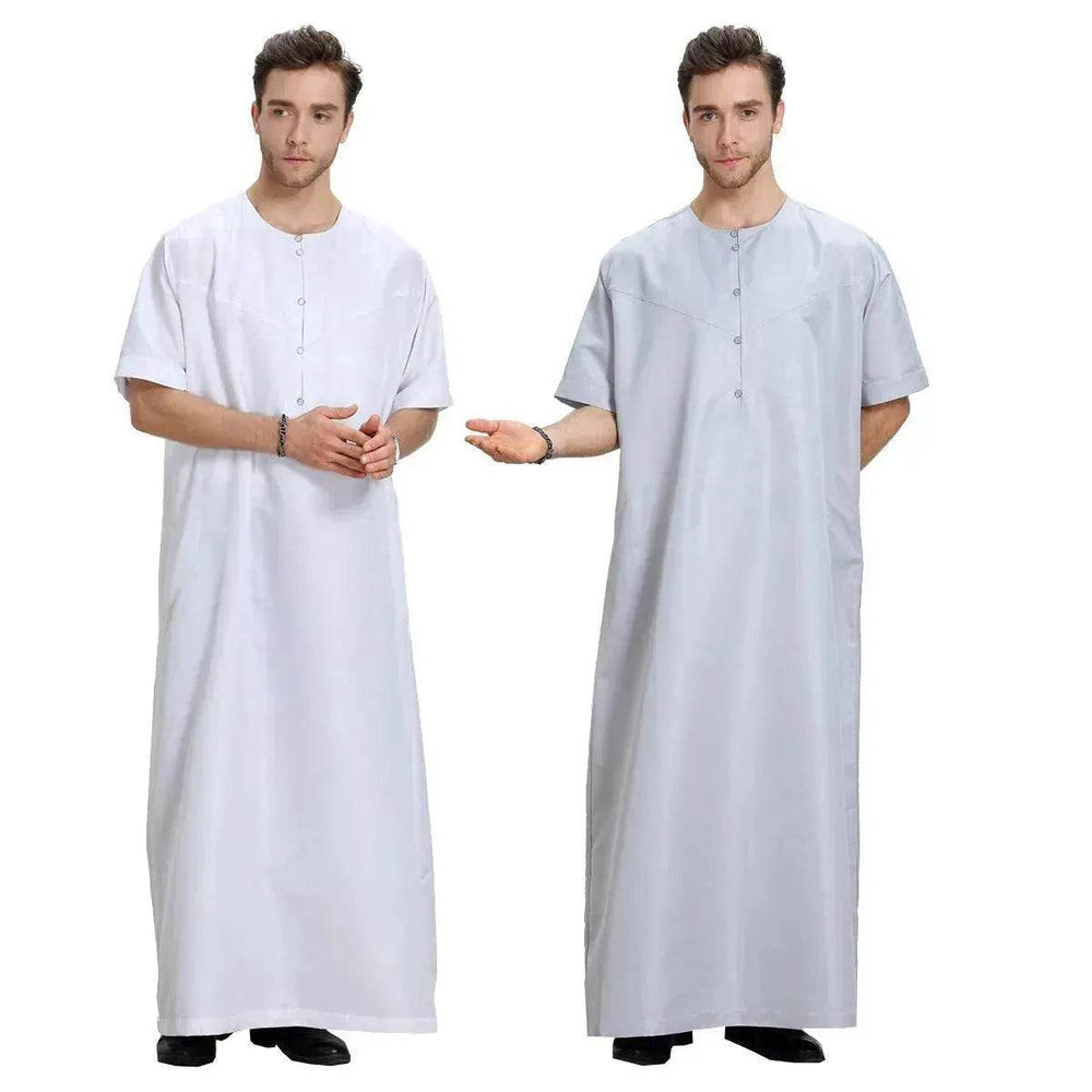 Fashionable and Elegant Men's Arab Short-sleeved Solid Color Robe Moroccan Men's Jalabiya - EX-STOCK Canada