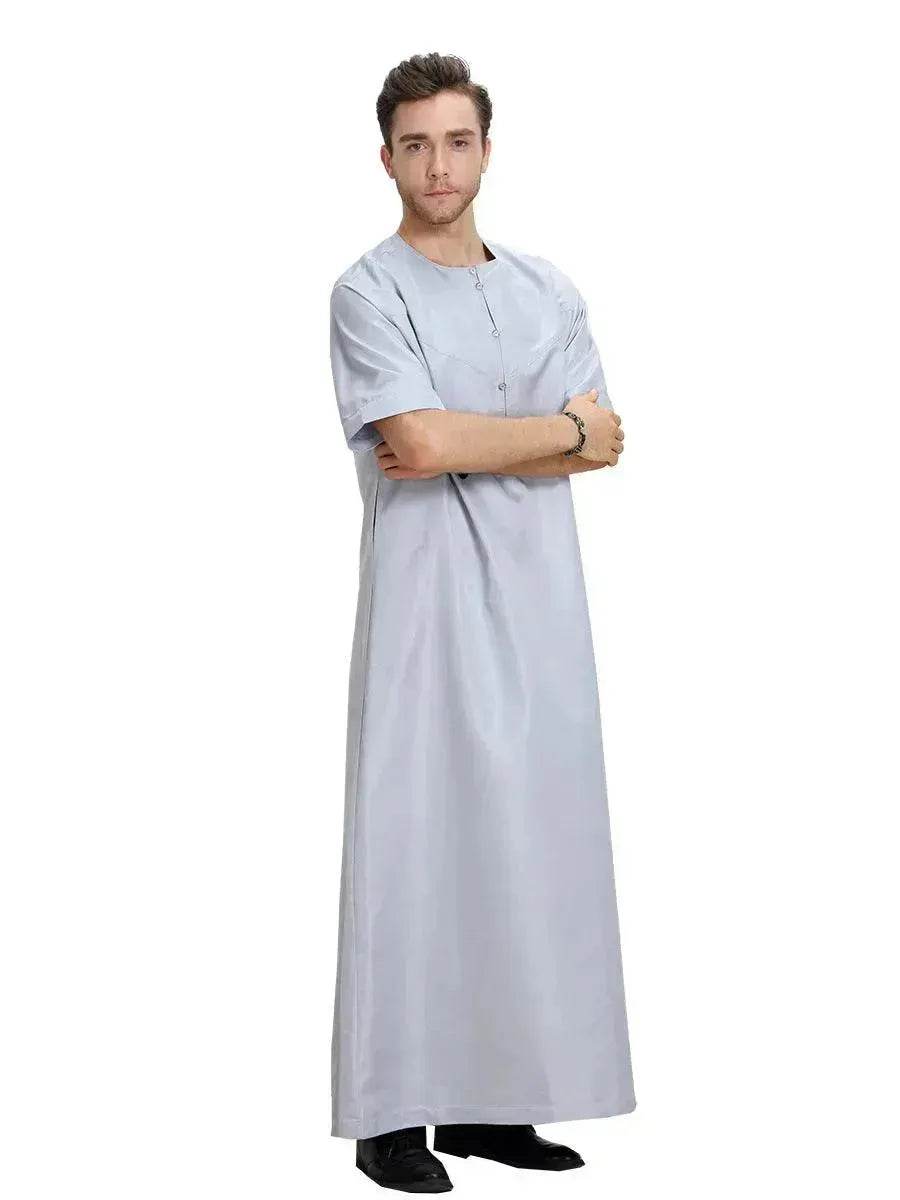 Fashionable and Elegant Men's Arab Short-sleeved Solid Color Robe Moroccan Men's Jalabiya - EX-STOCK Canada