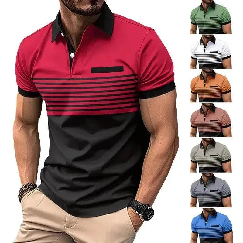 Men's Casual Striped polo T-Shirt With fake Chest Pocket - EX-STOCK Canada