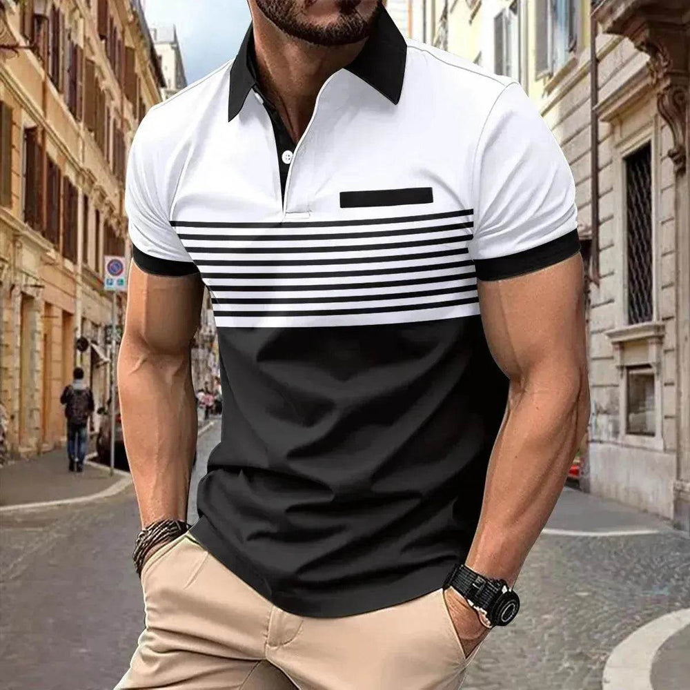 Men's Casual Striped polo T-Shirt With fake Chest Pocket - EX-STOCK Canada