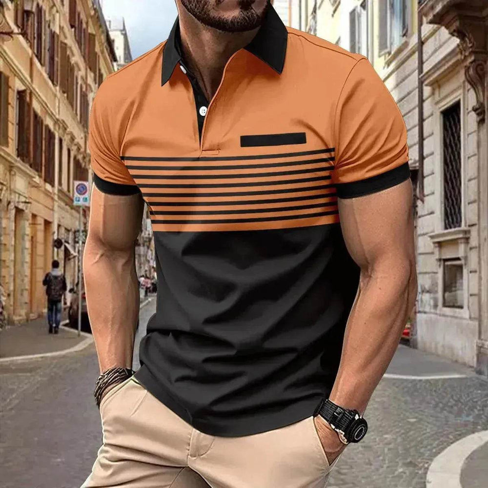 Men's Casual Striped polo T-Shirt With fake Chest Pocket - EX-STOCK Canada