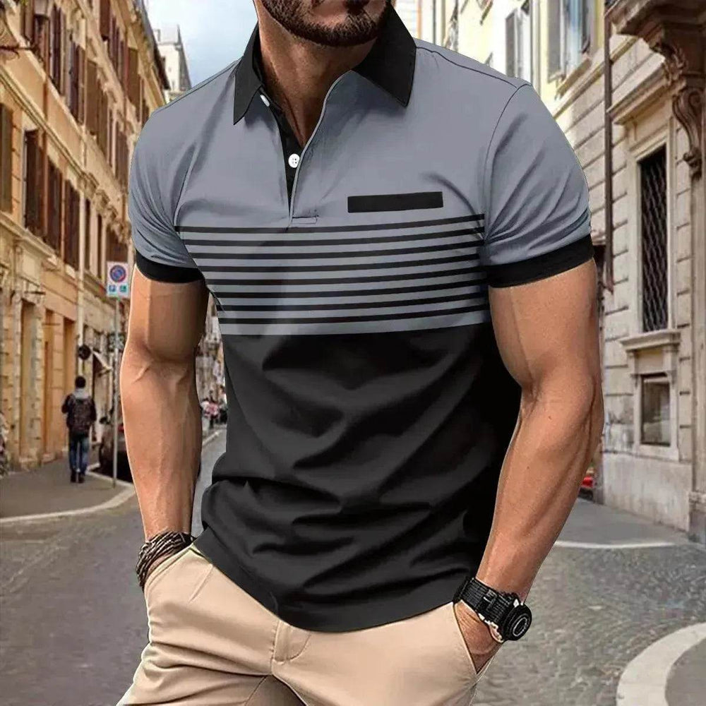Men's Casual Striped polo T-Shirt With fake Chest Pocket - EX-STOCK Canada