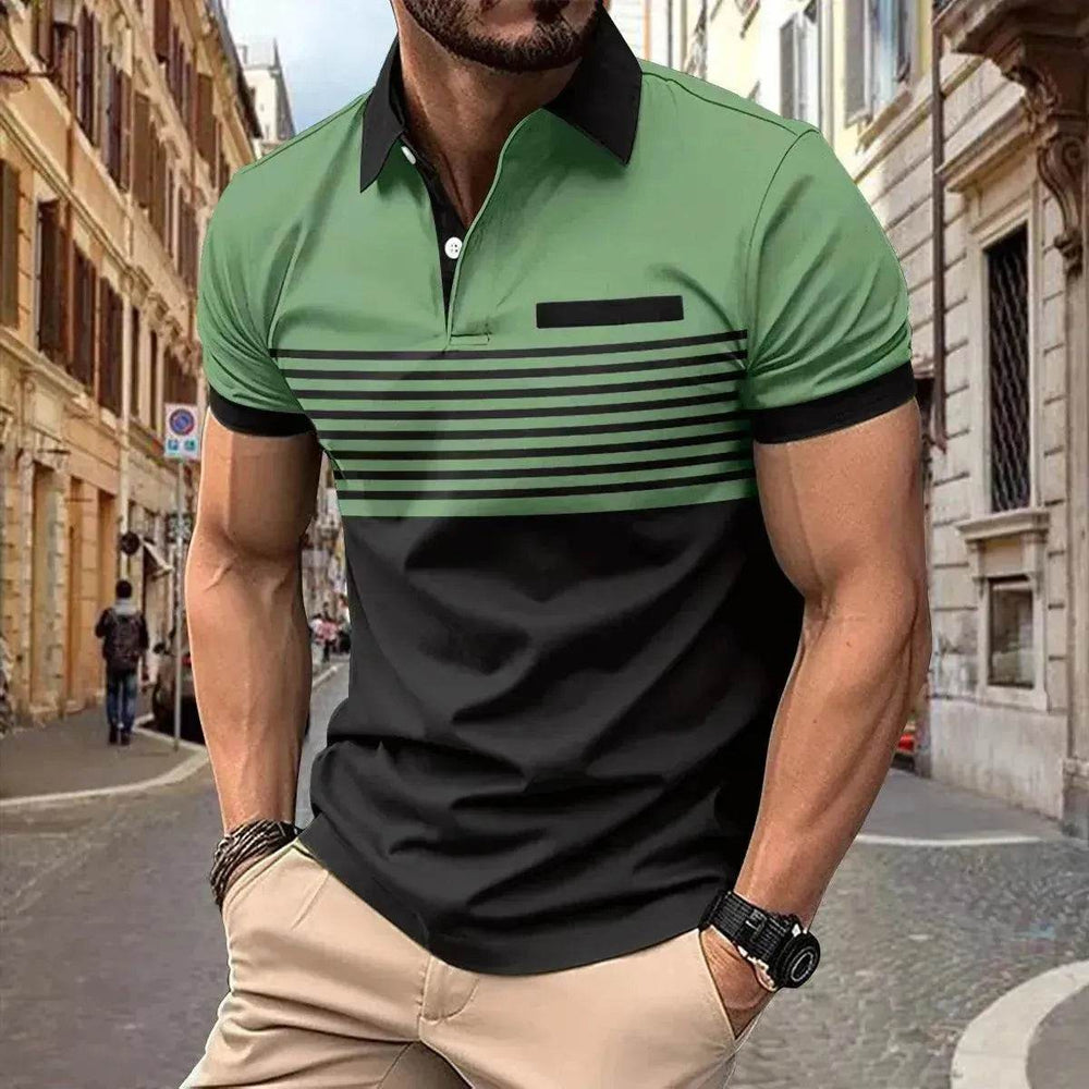 Men's Casual Striped polo T-Shirt With fake Chest Pocket - EX-STOCK Canada