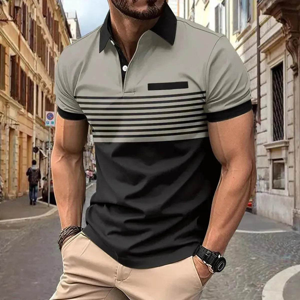 Men's Casual Striped polo T-Shirt With fake Chest Pocket - EX-STOCK Canada
