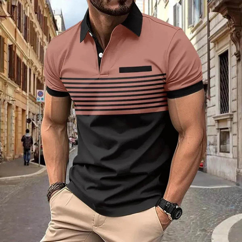 Men's Casual Striped polo T-Shirt With fake Chest Pocket - EX-STOCK Canada