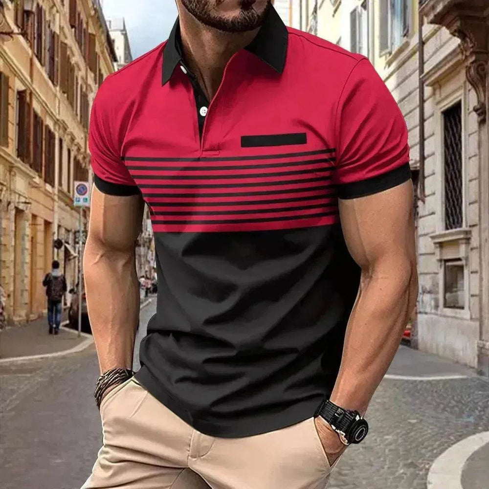 Men's Casual Striped polo T-Shirt With fake Chest Pocket - EX-STOCK Canada