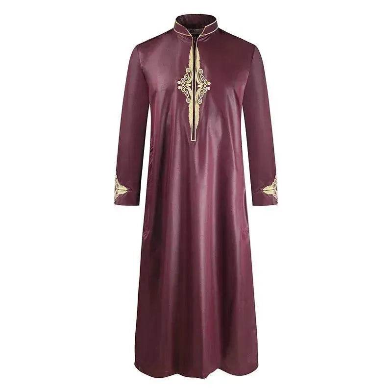 Fashionable and Elegant Men'S Robe Solid Color Embroidered Middle East Arab Long-Sleeved Foreign Trade Robe Moroccan Men's Jalabiya - EX-STOCK Canada
