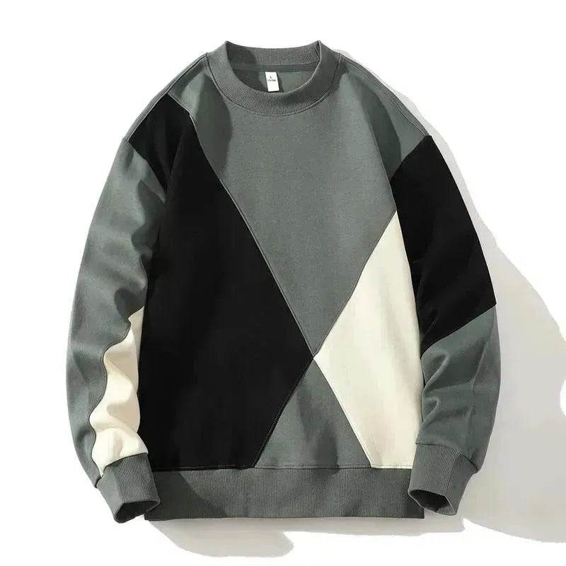 Men's Round Neck Sweater Spring Fashion Loose Breathable Stitching Long Sleeve - EX-STOCK Canada
