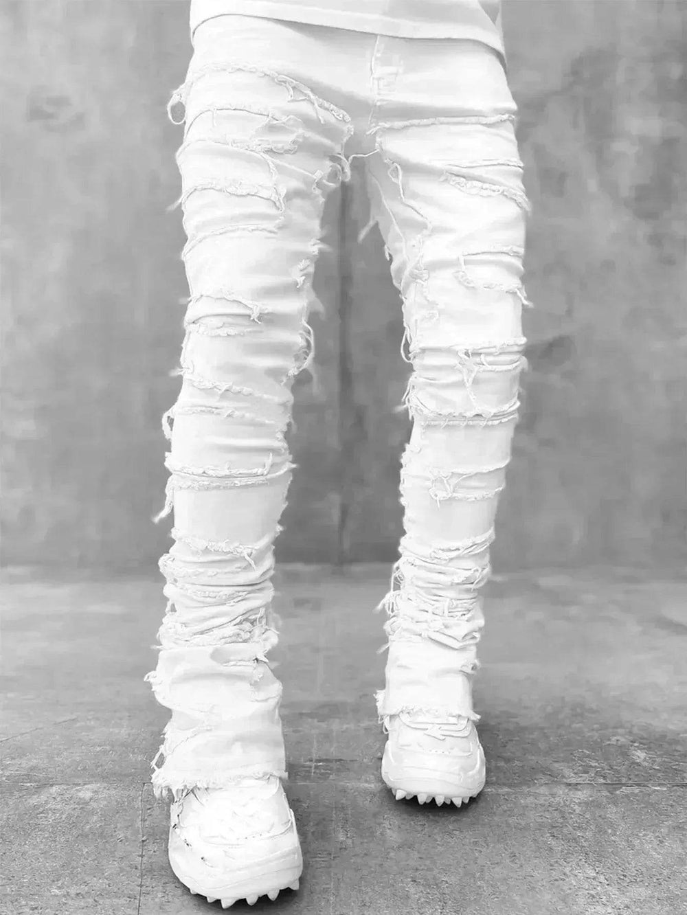 Men Trousers Patched Pants Long Tight Fit Stacked Denim Jeans street fashion - EX-STOCK Canada