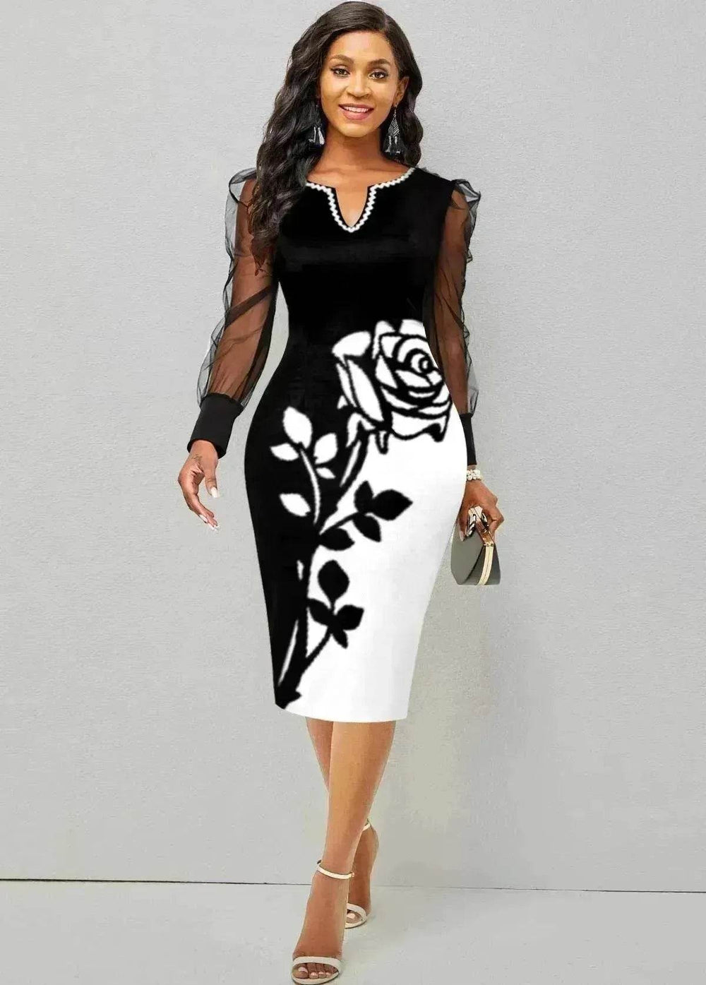 Mesh Sleeve Pencil Mid-length Hip Dress - EX-STOCK Canada