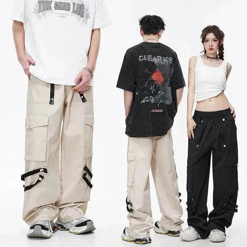 Metal Snap Fastener Detachable Webbing Multi-pocket Wide Leg Straight Overalls - EX-STOCK Canada