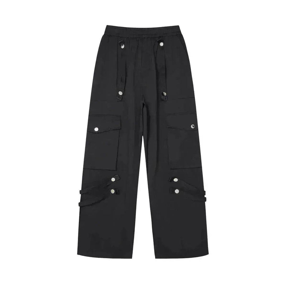Metal Snap Fastener Detachable Webbing Multi-pocket Wide Leg Straight Overalls - EX-STOCK Canada