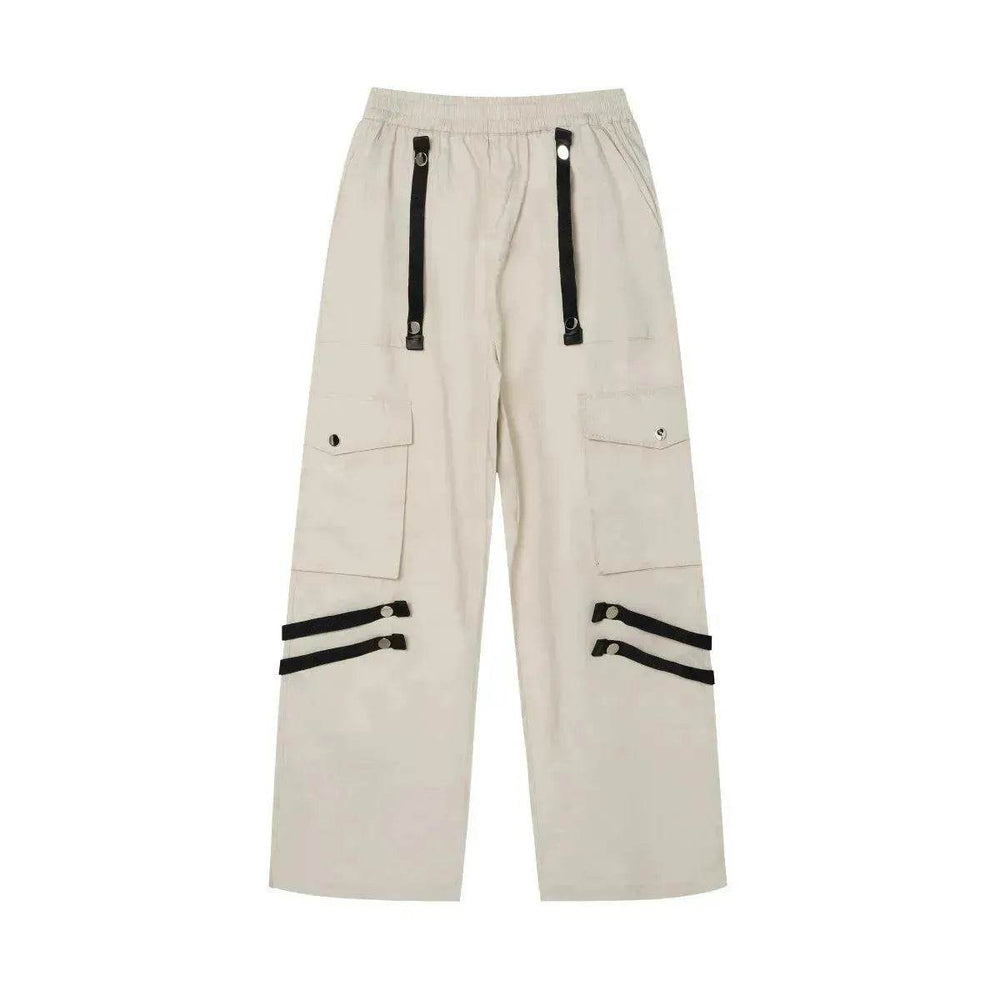 Metal Snap Fastener Detachable Webbing Multi-pocket Wide Leg Straight Overalls - EX-STOCK Canada