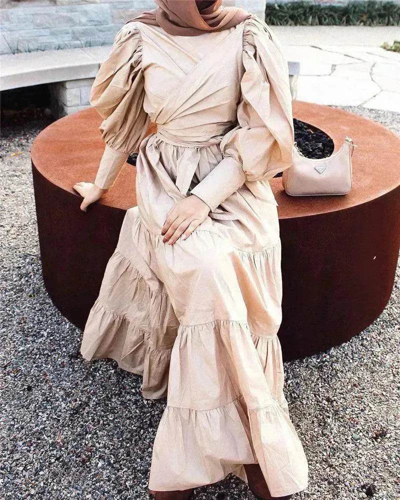 Middle East Europe and the United States Puff Sleeve Bandage More Wear French Robe Dress - EX-STOCK Canada