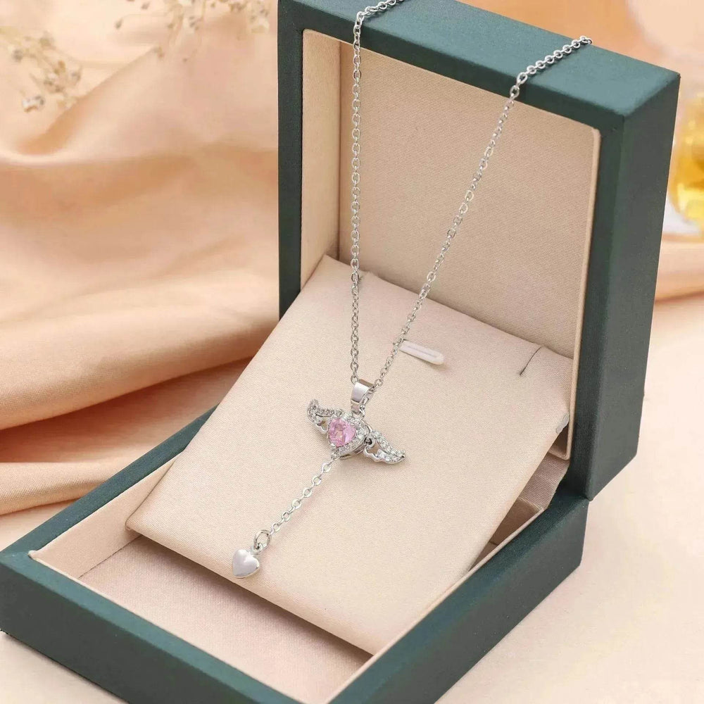 Moving Cupid Heart Angel Wings Tassel Necklace With Crystal Clavicle Chain Women Jewelry Gift Valentine's Day - EX-STOCK Canada