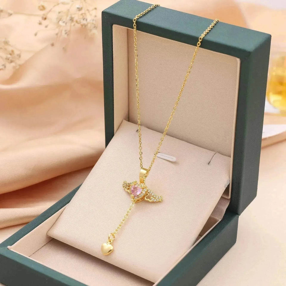 Moving Cupid Heart Angel Wings Tassel Necklace With Crystal Clavicle Chain Women Jewelry Gift Valentine's Day - EX-STOCK Canada