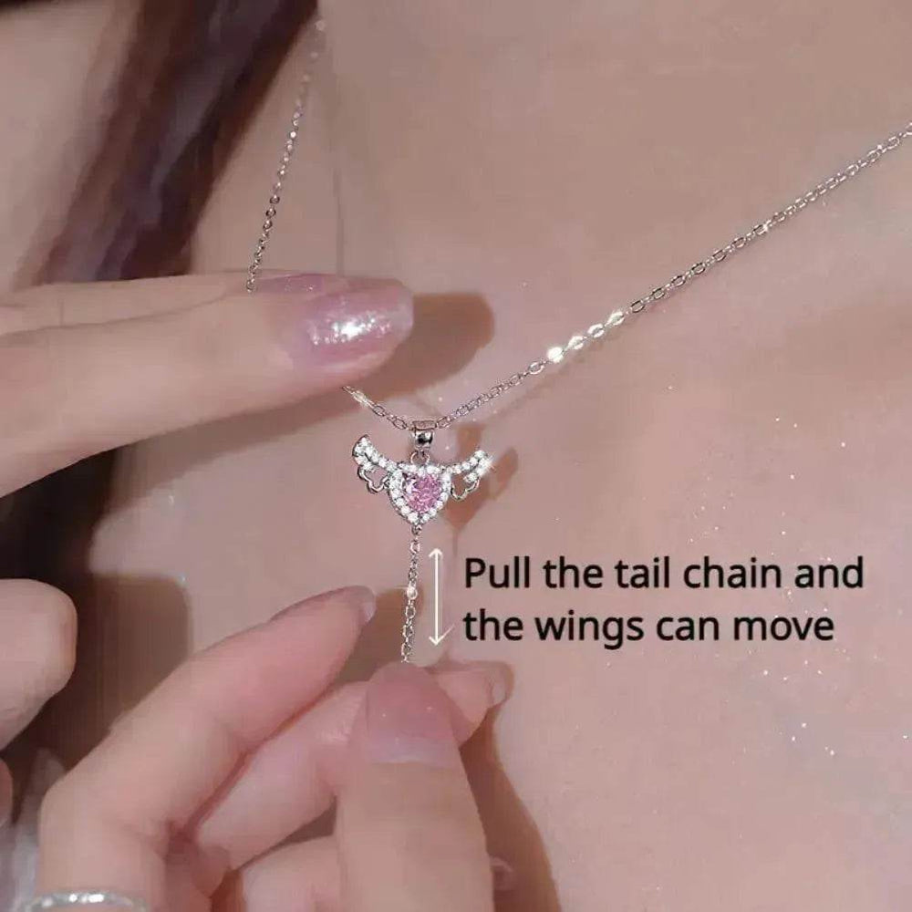Moving Cupid Heart Angel Wings Tassel Necklace With Crystal Clavicle Chain Women Jewelry Gift Valentine's Day - EX-STOCK Canada