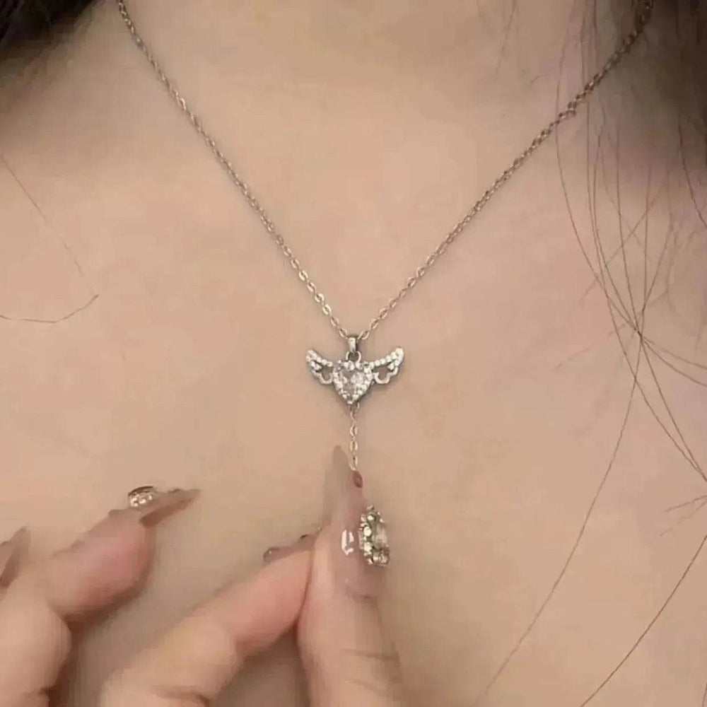 Moving Cupid Heart Angel Wings Tassel Necklace With Crystal Clavicle Chain Women Jewelry Gift Valentine's Day - EX-STOCK Canada