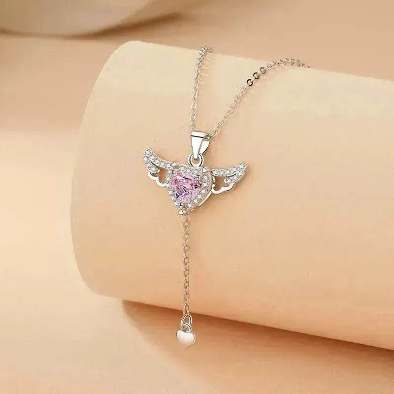 Moving Cupid Heart Angel Wings Tassel Necklace With Crystal Clavicle Chain Women Jewelry Gift Valentine's Day - EX-STOCK Canada