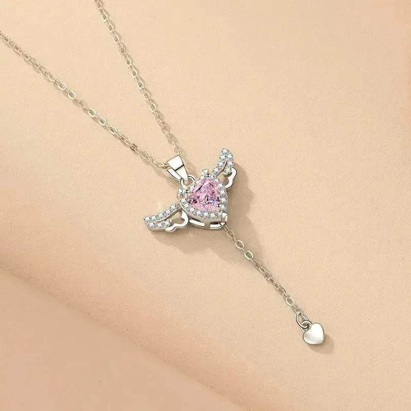 Moving Cupid Heart Angel Wings Tassel Necklace With Crystal Clavicle Chain Women Jewelry Gift Valentine's Day - EX-STOCK Canada