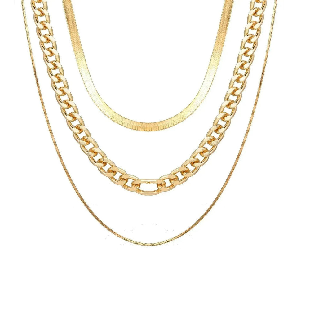 Multi-Layer Thick Chain Stacking Necklace Personality Three-Layer Clavicle Chain Gold Necklace for Women - EX-STOCK Canada
