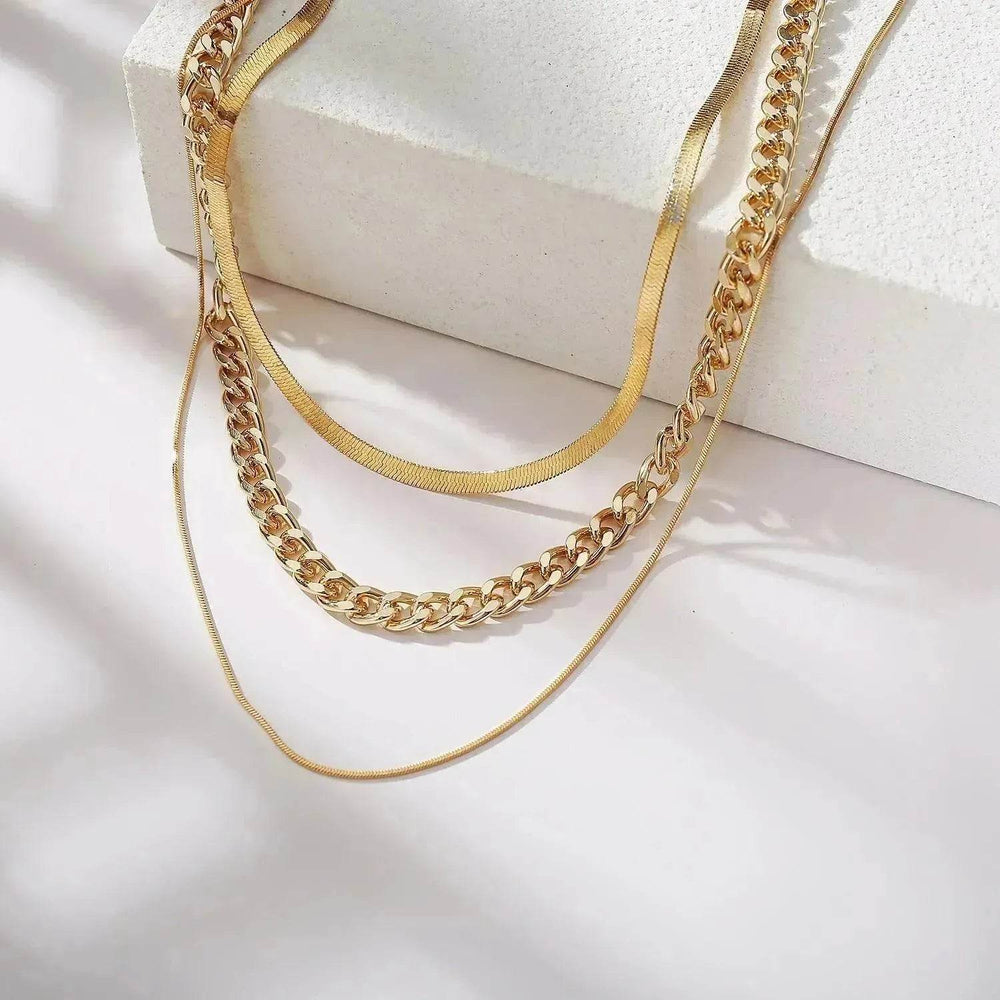 Multi-Layer Thick Chain Stacking Necklace Personality Three-Layer Clavicle Chain Gold Necklace for Women - EX-STOCK Canada