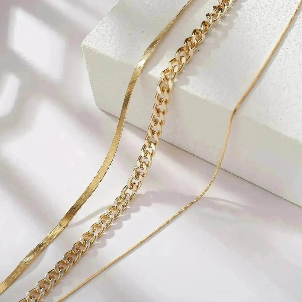 Multi-Layer Thick Chain Stacking Necklace Personality Three-Layer Clavicle Chain Gold Necklace for Women - EX-STOCK Canada
