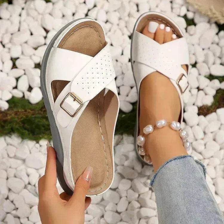 New Buckle Cross-design Slippers Summer Wedges Sandals Fashion Women's Beach Shoes - EX-STOCK Canada