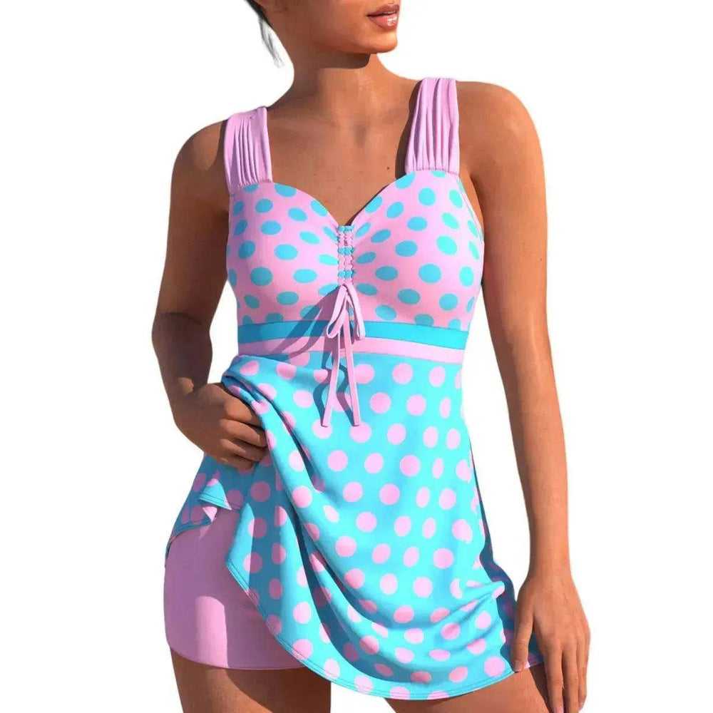 New European And American Plus Size Cherry Blossom Cross Strap Multi-color Skirt Split Women's Swimsuit - EX-STOCK Canada