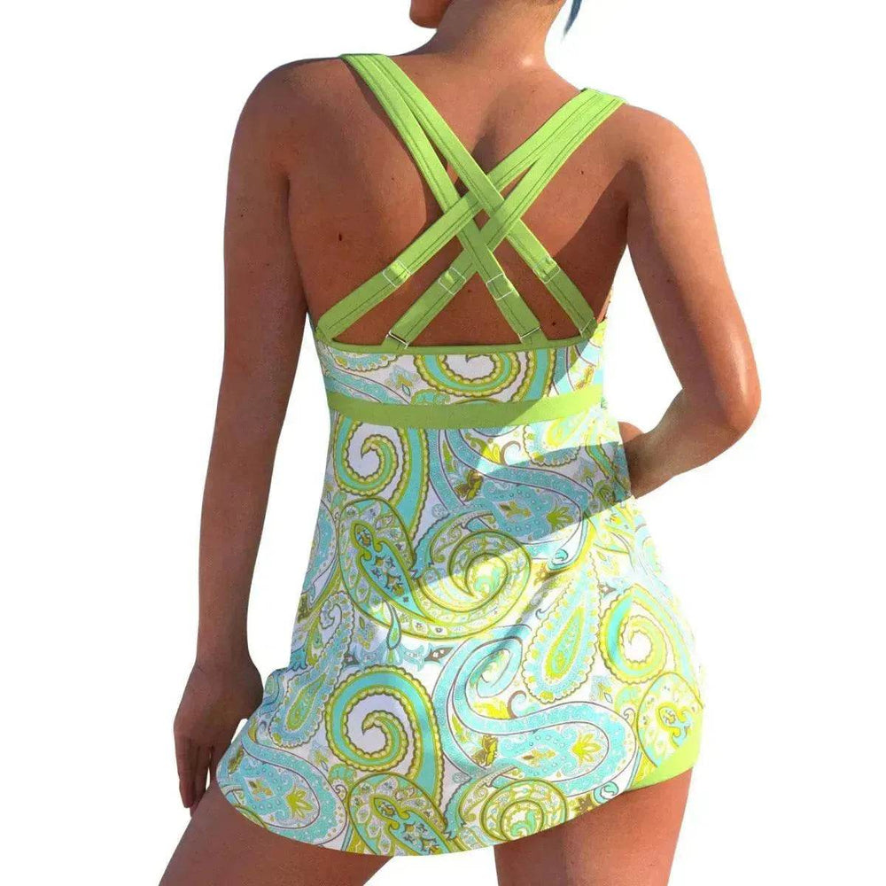 New European And American Plus Size Cherry Blossom Cross Strap Multi-color Skirt Split Women's Swimsuit - EX-STOCK Canada