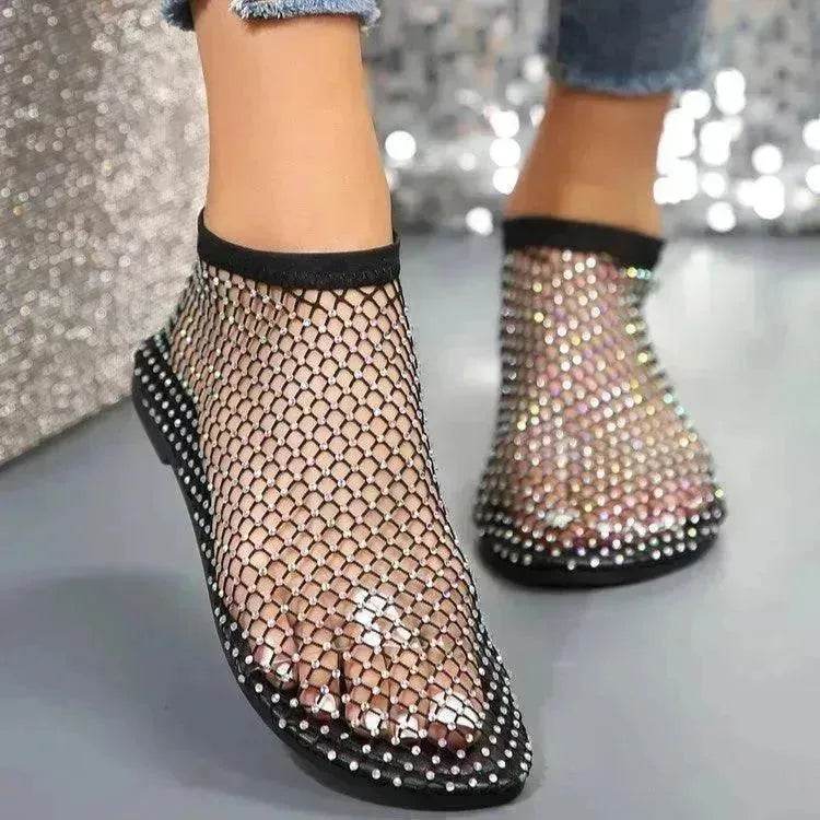 New Hollow Flat Sandals With Rhinestone Design Summer Fashion Round Toe Shoes For Women - EX-STOCK Canada