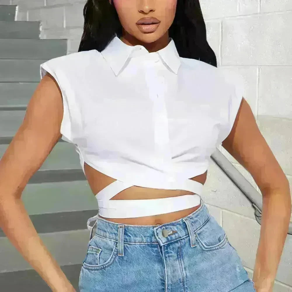 New Lace-up Trendy Shirt Top For Women - EX-STOCK CANADA