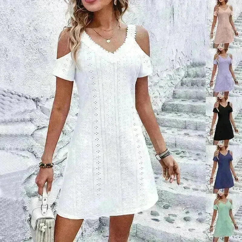 New Off-shoulder Short-sleeved Dress Fashion Summer Slimming A-line Dresses Casual Holiday Beach Dress For Womens Clothing - EX-STOCK CANADA