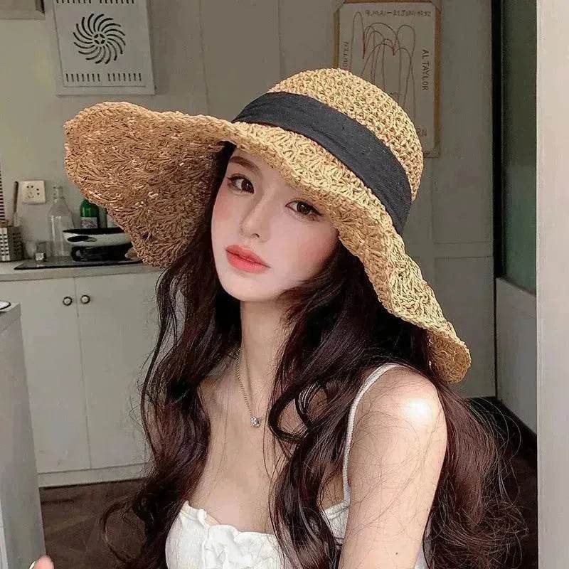 New Straw Hat Women's Summer Lace-up Beach Foldable Vacation Summer Hat - EX-STOCK Canada