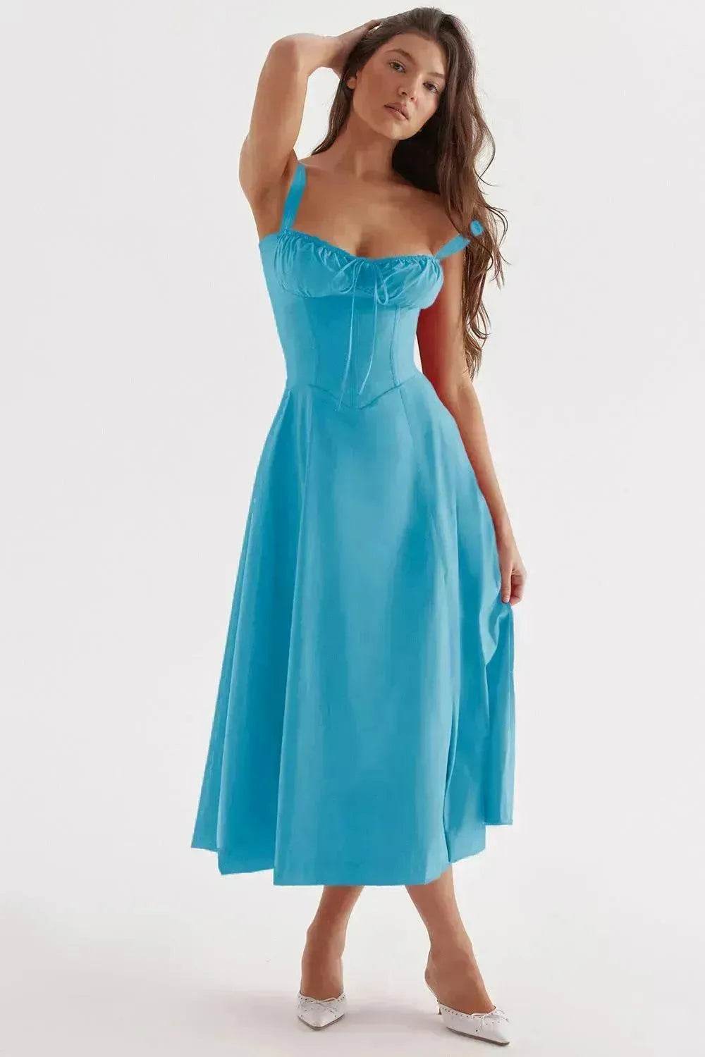 New Spring Summer Floral Midi Dress Spaghetti Strap Slit Midi Flared Gown - EX-STOCK Canada