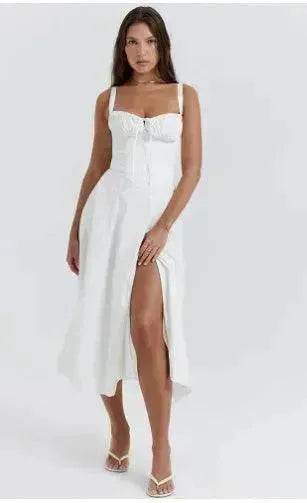 New Spring Summer Floral Midi Dress Spaghetti Strap Slit Midi Flared Gown - EX-STOCK Canada