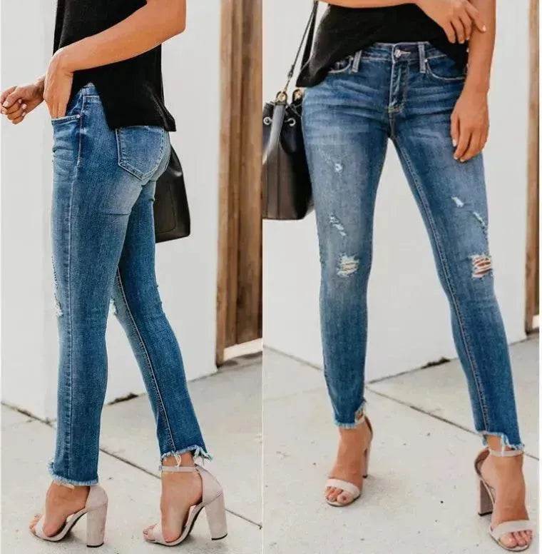 Newest Hot Women Stretch Ripped Distressed Skinny High Waist Denim Pants Shredded Jeans Trousers - EX-STOCK Canada